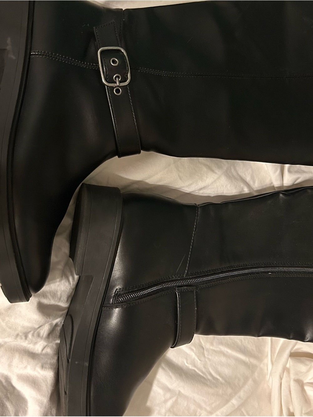 LC Lauren Conrad Black Knee-High Buckle Riding Boots